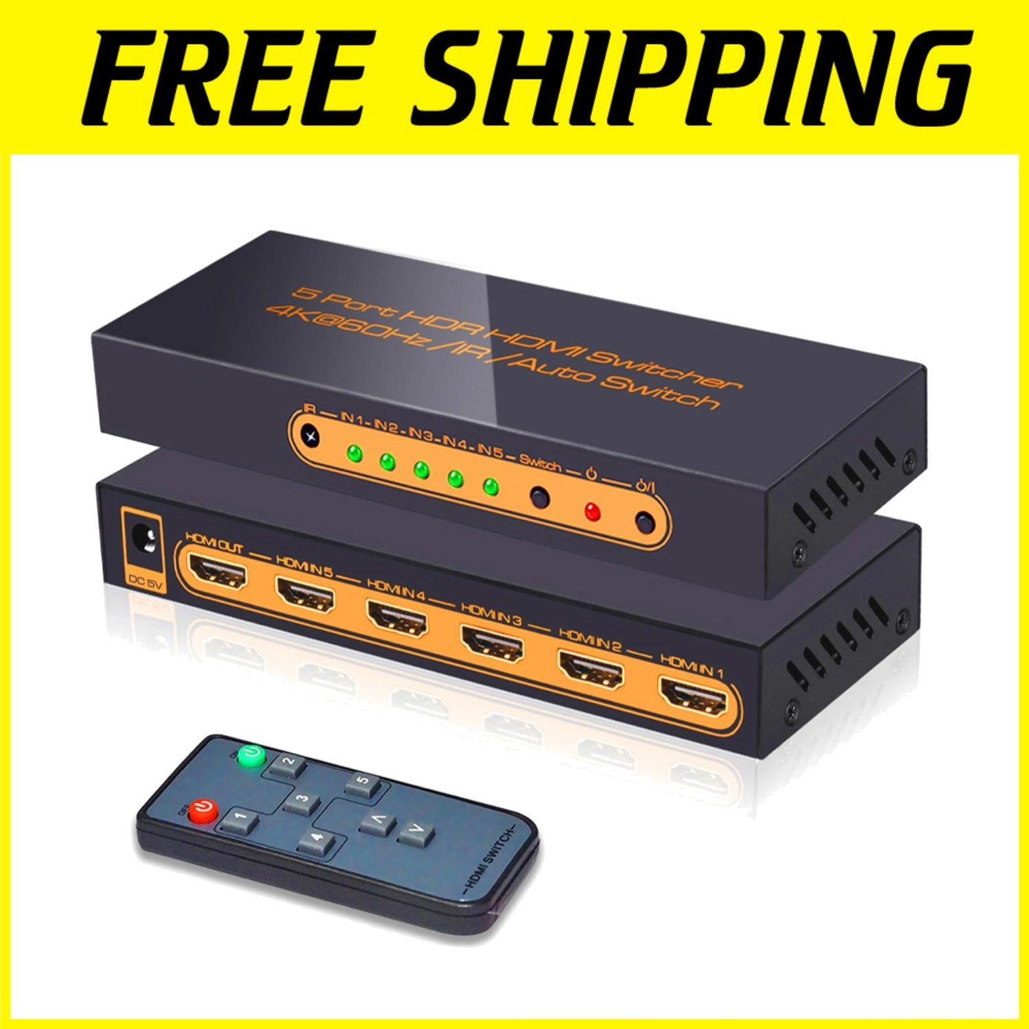 5 in 1 Out 4Kx2K HDMI Auto Switcher, Dolby Atmos