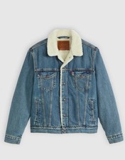 Levi's Premium Type III Sherpa Lined Blue Denim Trucker Jacket Mens New