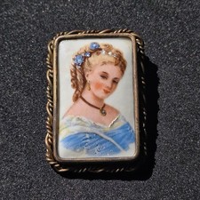 Limoges, Broche En émail émaux aux portraits Bijoux Ancien Vintage