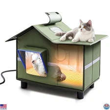 Cozy Heated Outdoor Cat Shelter - Large House with Roof Window & Plush Cushion