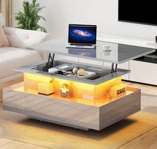 LED Lift Top Coffee Table Black High Gloss with LED Lights & Storage Drawers