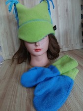 Hanna Andersson Green Blue Fleece Hat  Mittens Set Kid Size Youth Medium Polar