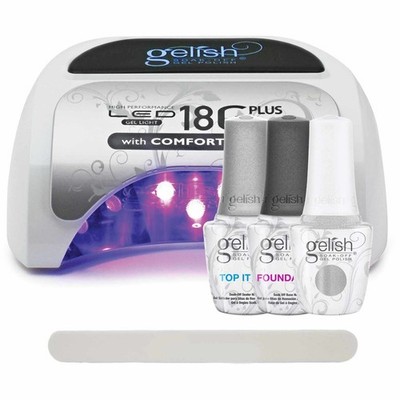 Gelish 18G Plus LED Light with Silver Soak-Off Gel Polish + Top & Base Coats