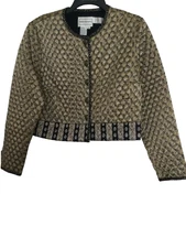 VTG Karin Stevens Cropped Quilted Silky Jacket 10 Gold Brown Party Preppy Artsy