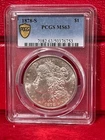 1878-S Morgan Silver Dollar PCGS MS 63  Bright White Gold Shield  Lable