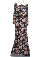 Attar'd State women Maxi Floral Dress Size L long sleeve blue pink roses boho