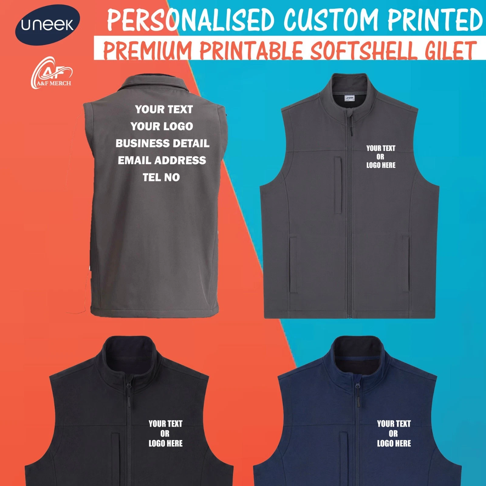 Personalised Custom Uneek Premium Printable Softshell Gilet Bodywarmer Workwear