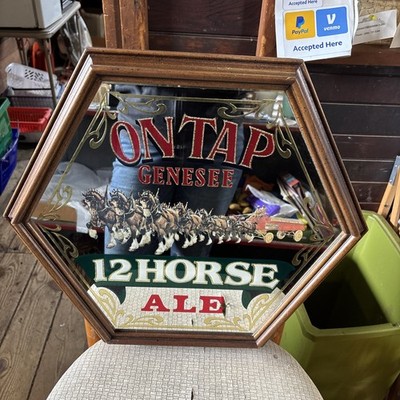 Genesee ''On Tap'' 12 Horse Ale Hexagon Mirror Beer Sign Breweriana man cave NOS