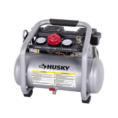 Husky 2 Gal. 135 PSI Portable Electric Oil-Free Quiet Air Compressor w/ Gauges
