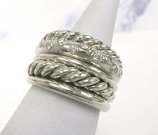 David Yurman 5-Row Stax Style Sterling Silver Ring w Diamonds - Sz 5.75