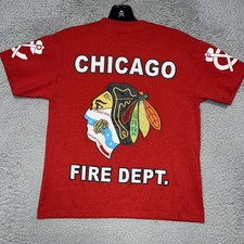 VTG Chicago Fire Dept T Shirt Youth Sz M Red Blackhawks Engine Aerial Ambulance