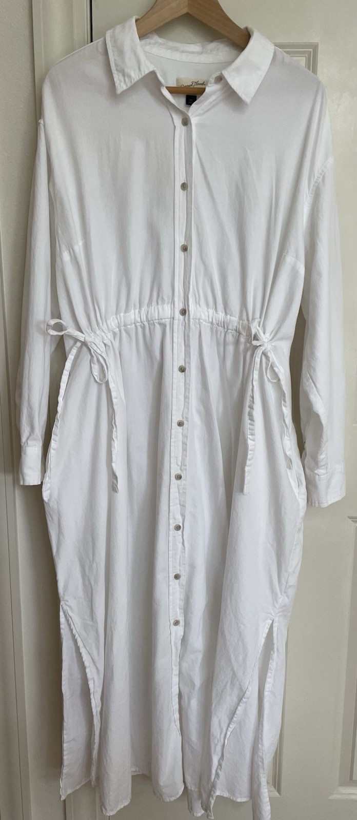 Universal Thread Size XXL White Cinch Waist Maxi Shirt Dress Long Sleeve Pockets