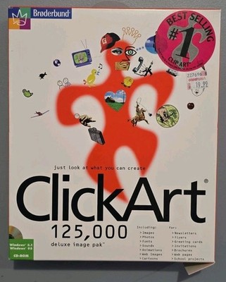 Broderbund CLICKART 125,000 Deluxe Image Pak PC CD- Rom WIN95 SEALED