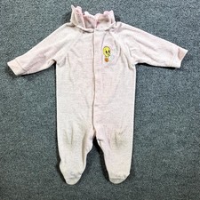 Vintage Looney Tunes Tweety Bird Fleece Sleep One Piece Baby 12 Months Pink 1999