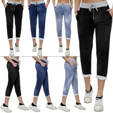 New Italian Ladies Women Elastic Waist Cotton Trousers Joggers Pants Size M L XL