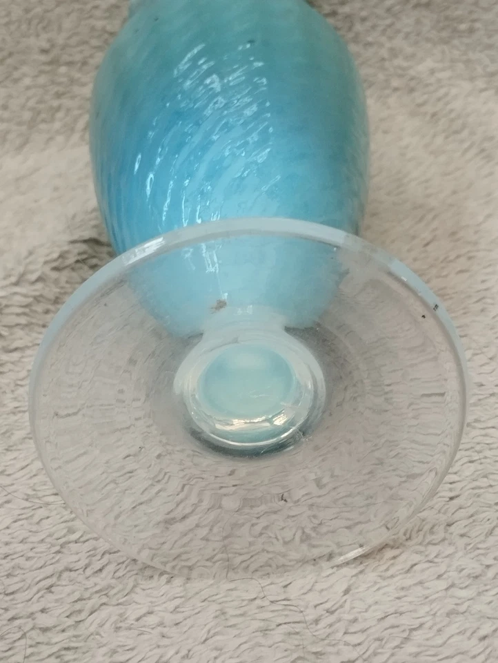 Ancien Vase Soliflore En Opaline Bleu Opalescent Torsade Vintage - Photo 3/4