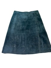 SIENA STUDIO Women's Size 4 100 Leather Suede Perforated Cut Out Skirt Vintage 