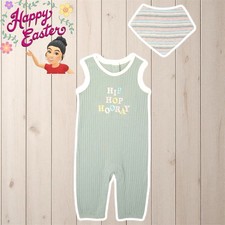 Way to Celebrate Green Unisex Easter Romper & Bandana 2pc Outfit Size 24M