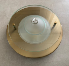 Hustadt Postmoderne Deckenleuchte goldf., Glas, Durchmesser 23 cm, 1970er Jahre 