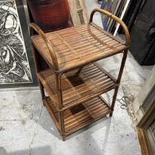 Vintage Bamboo Cane Rattan 3 Tier Shelf Unit Towel Storage Retro