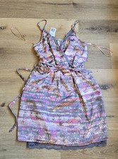 Forever21 Slip Dress Pink/Gray Adjustable Spaghetti Strap Mini Short Size S NWT 