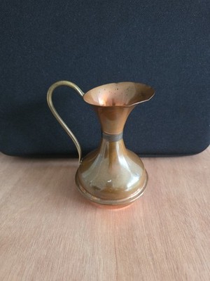 Vintage Kupferkanne mit Messingkragen & schwanenhalsförmigem Griff