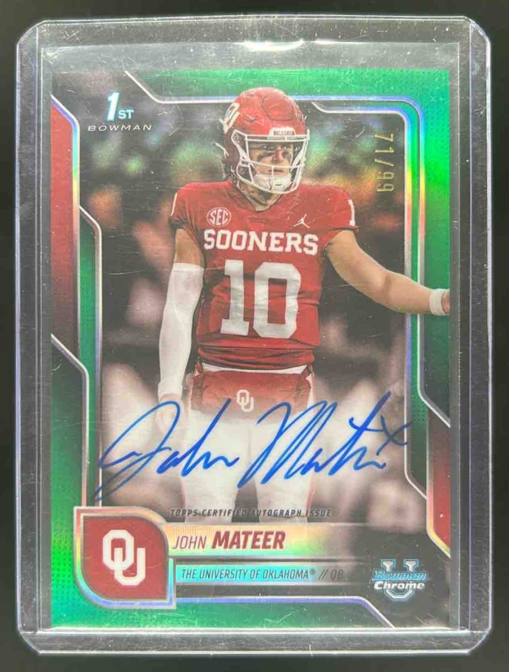 2025 Bowman Chrome U John Mateer Auto 1st Prospect Green Refractor #71/99