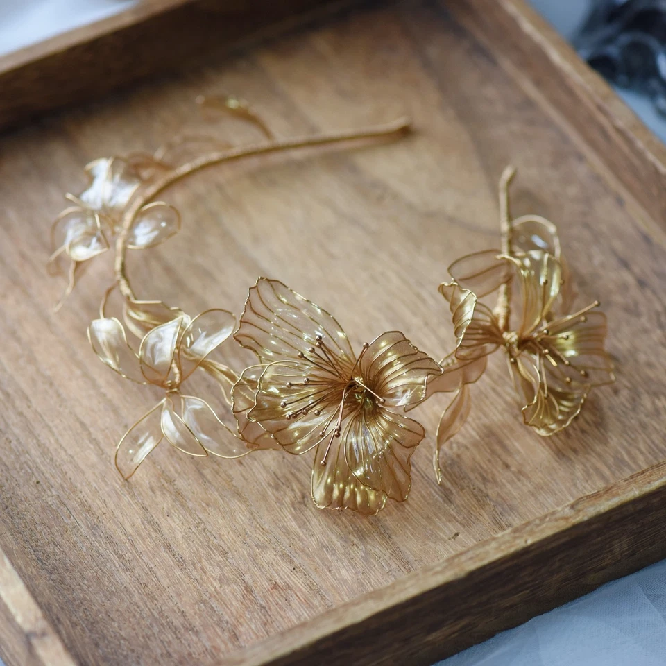 Nuevo Champagn Flor Novias Tiaras Novias Tocados Boda Accesorio para Cabello Foto 3 de 4