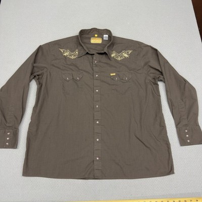 Vtg White Horse Ranch Pearl Snap Shirt XXL Brown Western Gaucho Cowboy Retro