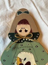 Vintage Wood Primitive Hand Painted Figure Shelf Decor Fall Folk Art Cottage