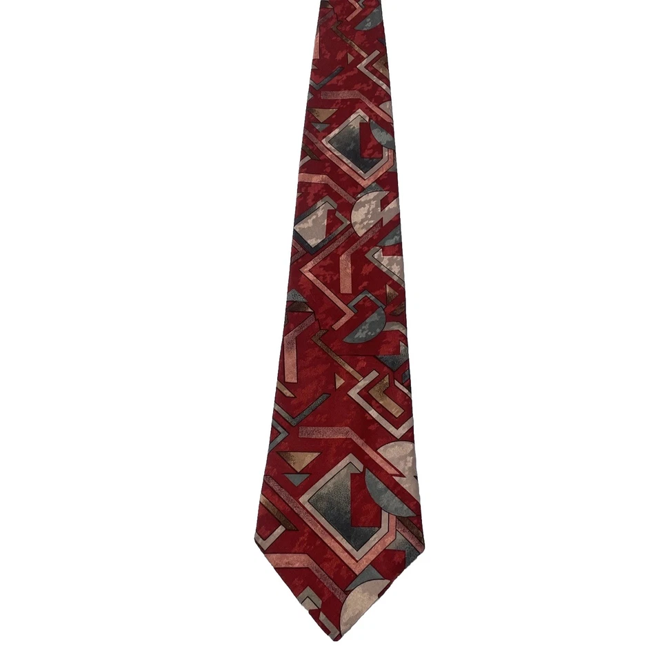 Corbata Surrey Roja Azul Hecha en EE. UU. De Colección Años 90 Arte Geométrico Abstracto Brillante 3.5" 57" Foto 2 de 4