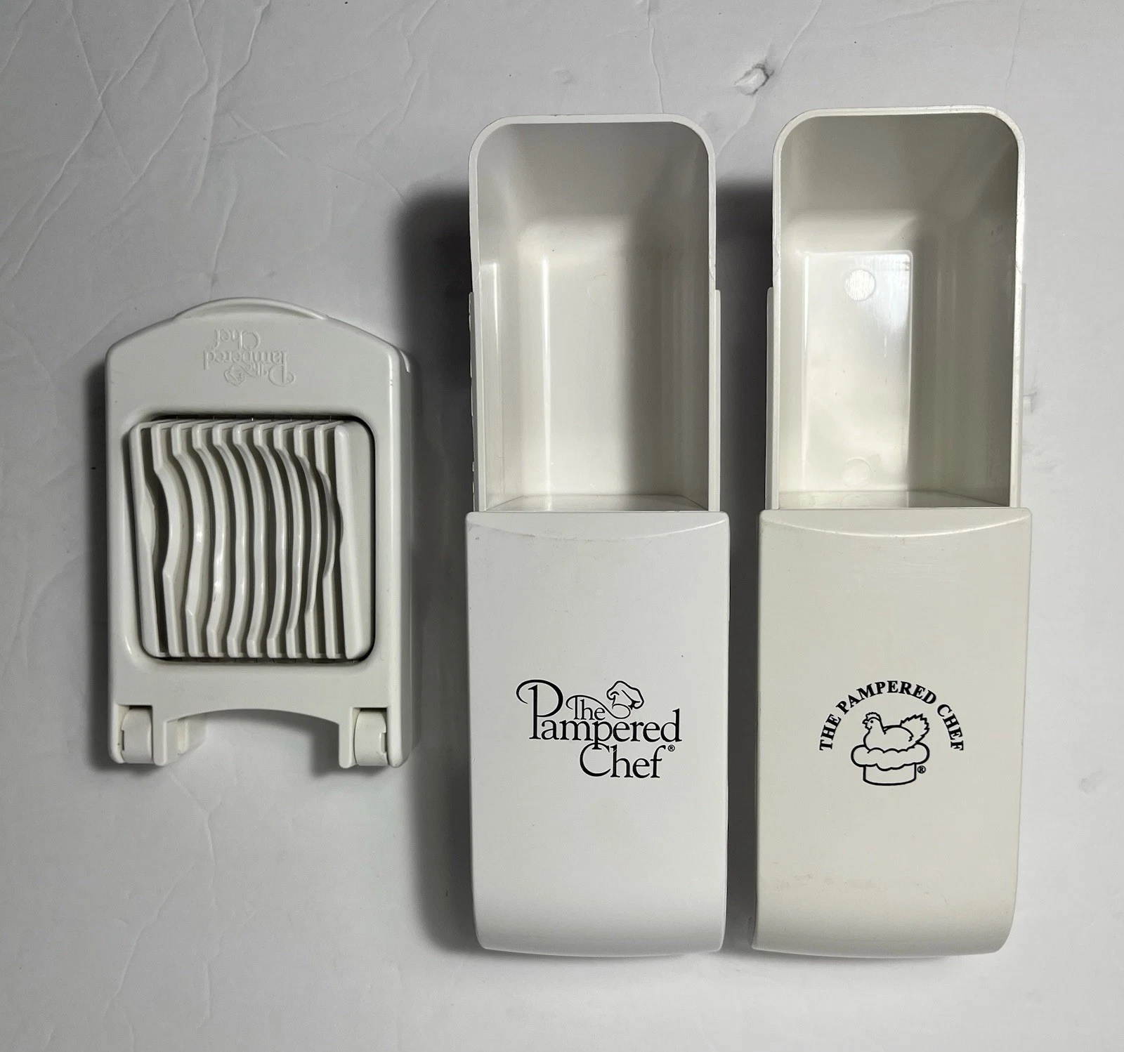 Pampered Chef Vintage Egg Slicer Adjustable Measuring Cups Lot of 3 White USA