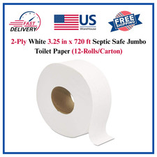 2-Ply White 3.25 in x 720 ft Septic Safe Jumbo Toilet Paper 12-Rolls/Carton 