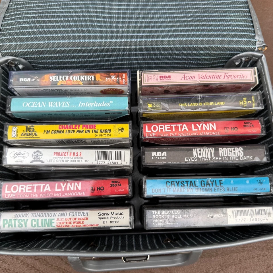 Lot of 12 Vintage Cassette Tape Collection in Carrying Case, country, pop Foto 3 de 4