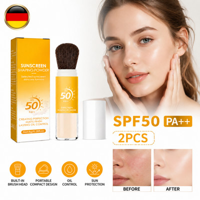 Mineral Sonnenschutz Puder SPF 50 -2 Stück Setting Powder mit Pinsel, Wasserfest