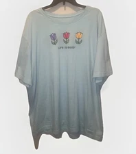 Life Is Good Shirt Womens Blue Tulip Crusher Short Sleeve T Shirt Top Sz XXXL