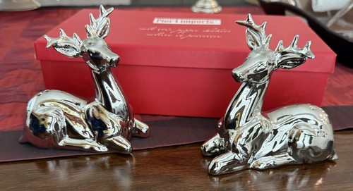 Pier 1 One Imports Silver Metallic Tone Reindeer Salt and Pepper Shakers In Box - Picture 13 of 18