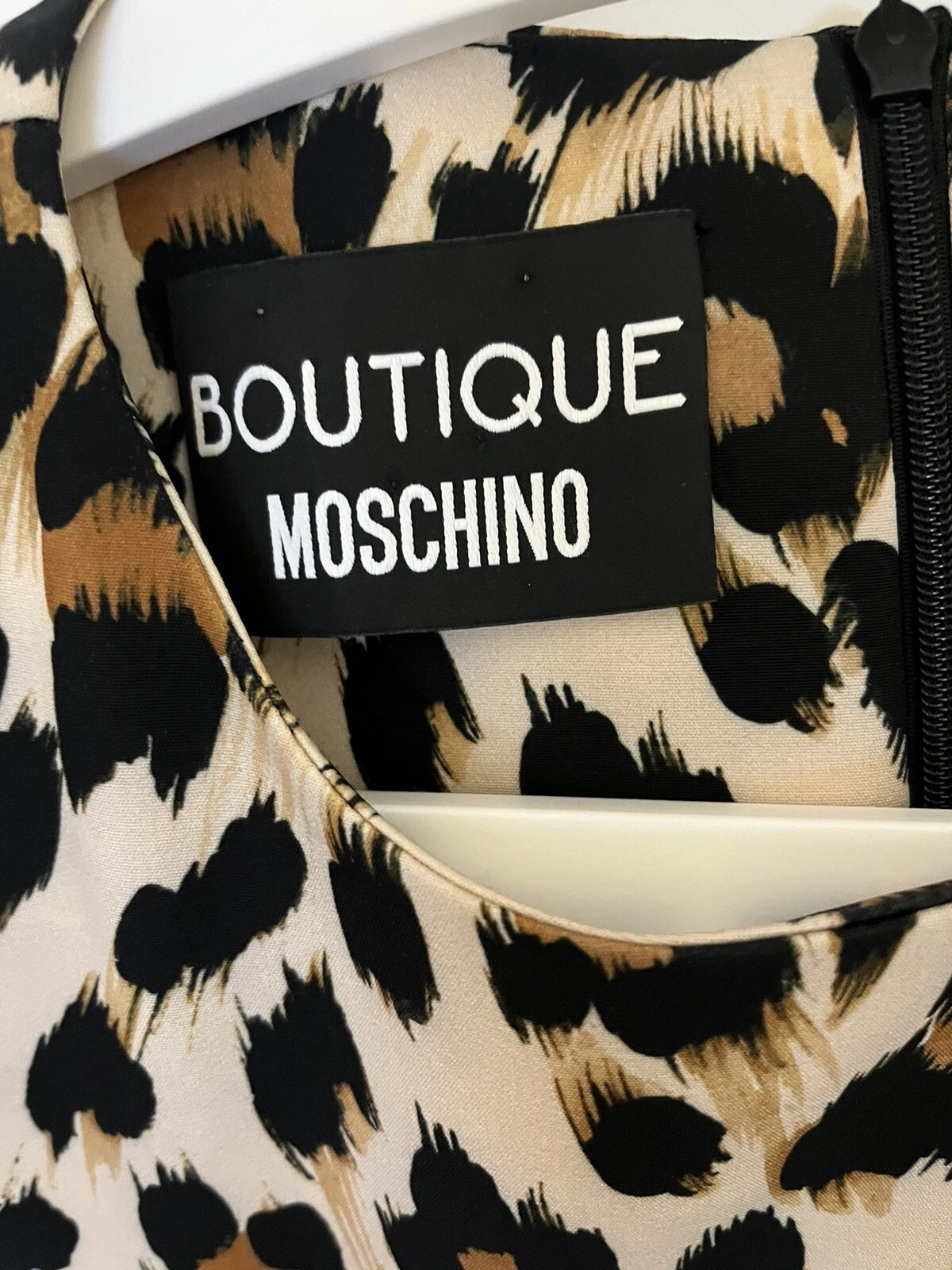 Splendido abito tunica Moschino Boutique maniche lunghe stampa leopardata UK 10 RRP £ 490