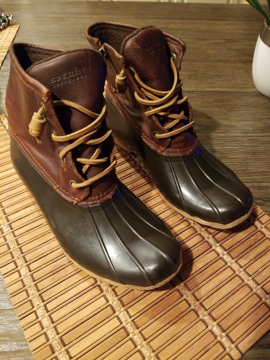 Sperry Top Sider Saltwater Tan Dark Brown Rain Boot Women s Size 7M Pre owned
