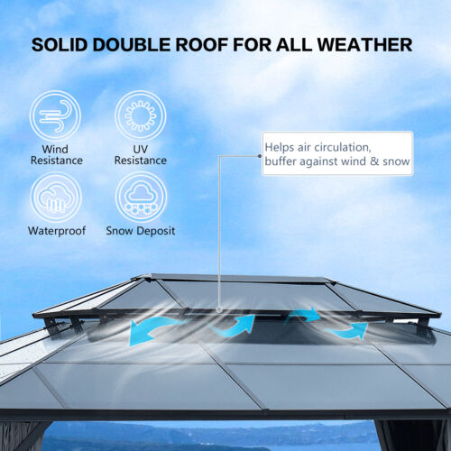 12' x 16' Gazebo Double Roof Canopy Outdoor Aluminum Frame Pergola Patio Lawns - Picture 3 of 6