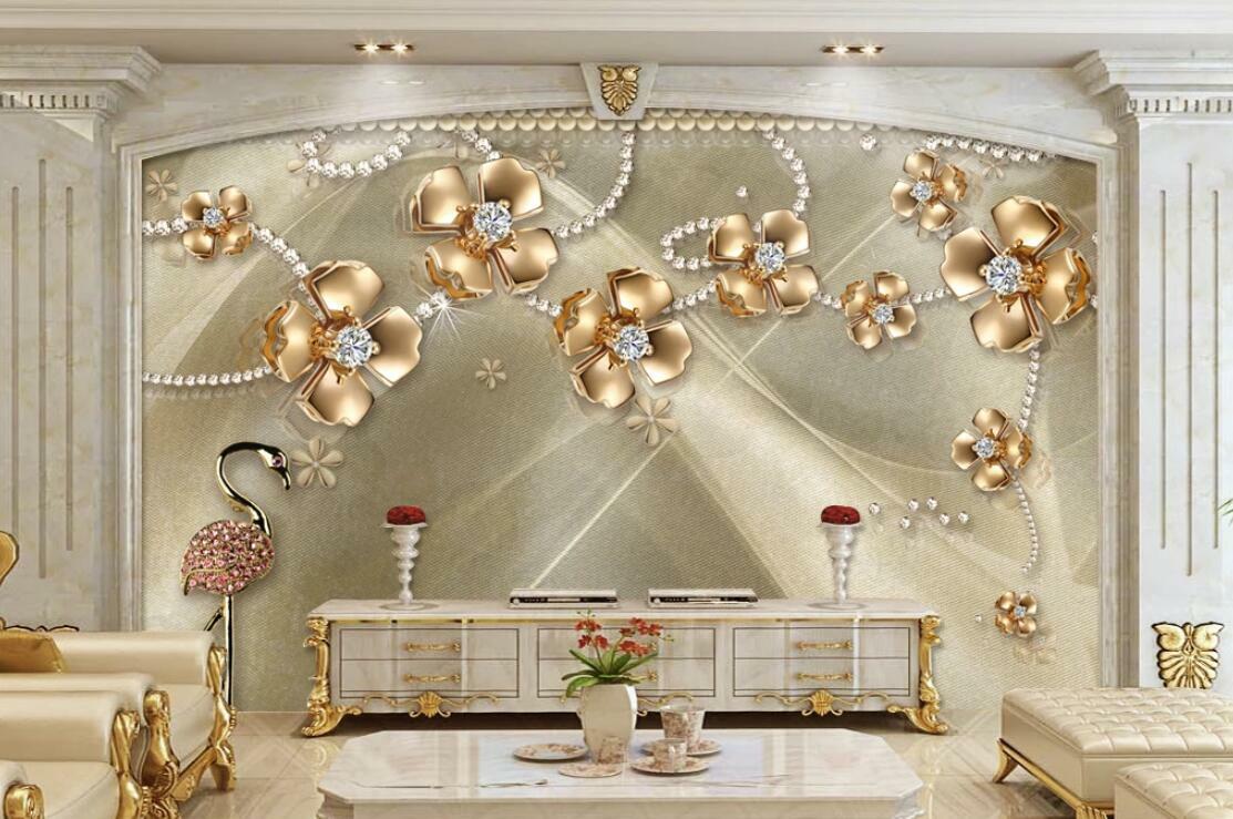 3D Yellow Diamond Petals 1132NA Wallpaper Wall Mural Removable Self-adhesive Fay