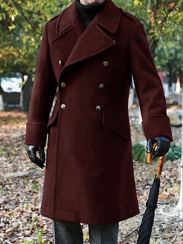 Men's Fashion Tweed Blend Coats Double Breasted Tweed Stoff Warm Classic - Picture 8 of 24