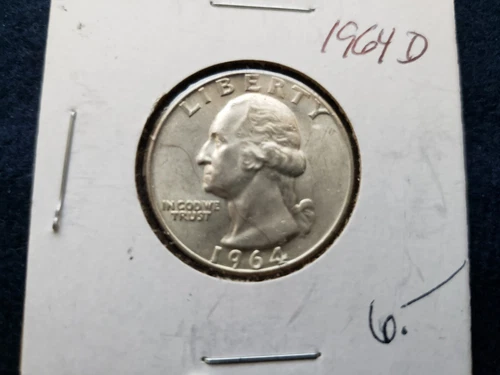 1964-D Uncirculated UNC Washington Quarter 25 Cent Silver Coin