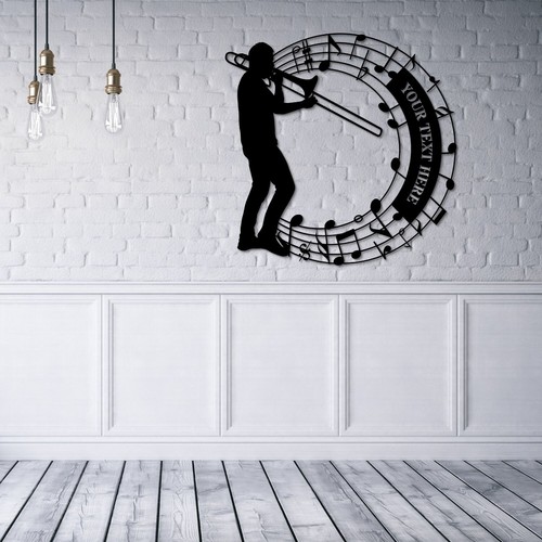 Personalized Trombone And Notes Name Metal Sign Gift | Custom Jazz Player Gift - Picture 2 of 5