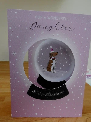 QUAYSIDE CARDS For a wonderful DAUGHTER, Merry Christmas ~ Cute dog in snowglobe card ~Free p&p