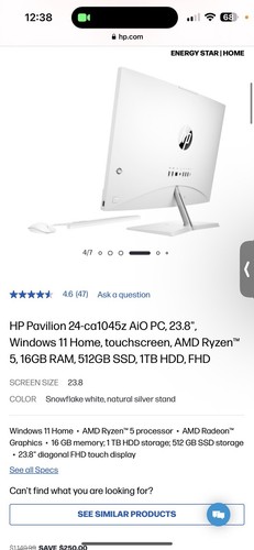 HP pavilion 24-ca1045z AiO PC, 23.8”. windows 11 home, touchscreen - Picture 2 of 5
