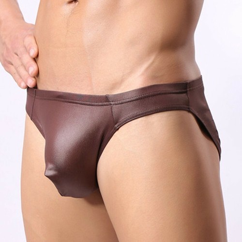 US Mens Shiny Brief Faux Leather Boxer Bikini Swim Trunks Bulge Pouch Underpants