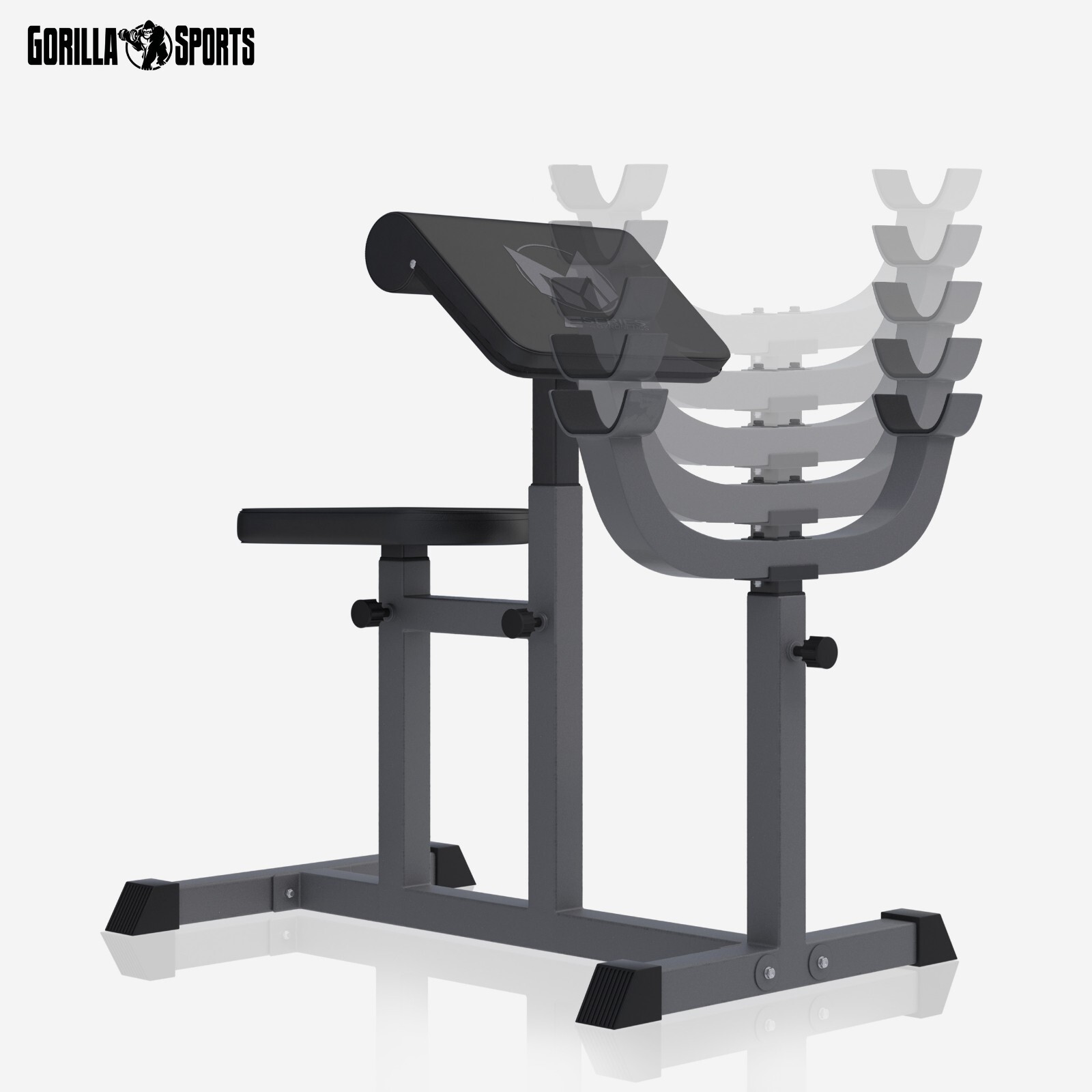 Fitnessbank met haltersteunen en biceps/leg curlstation