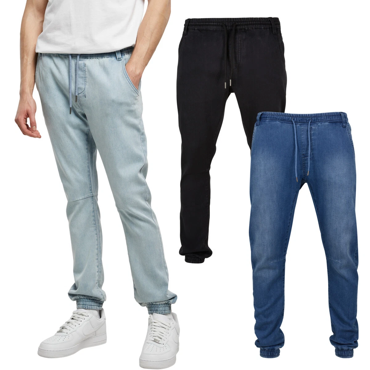 Urbanclassics Sweatpant Jogpants Denim Knitted Stretch Jeans Blue Washed Men