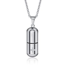 Silver Women Men Pendant Necklace Perfume Bottle Medical Pill Capsule Container